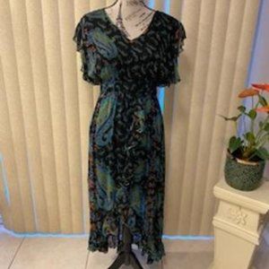 ALBERTO MAKALI MULTI-COLOR & PRINT CHIFFON DRESS M